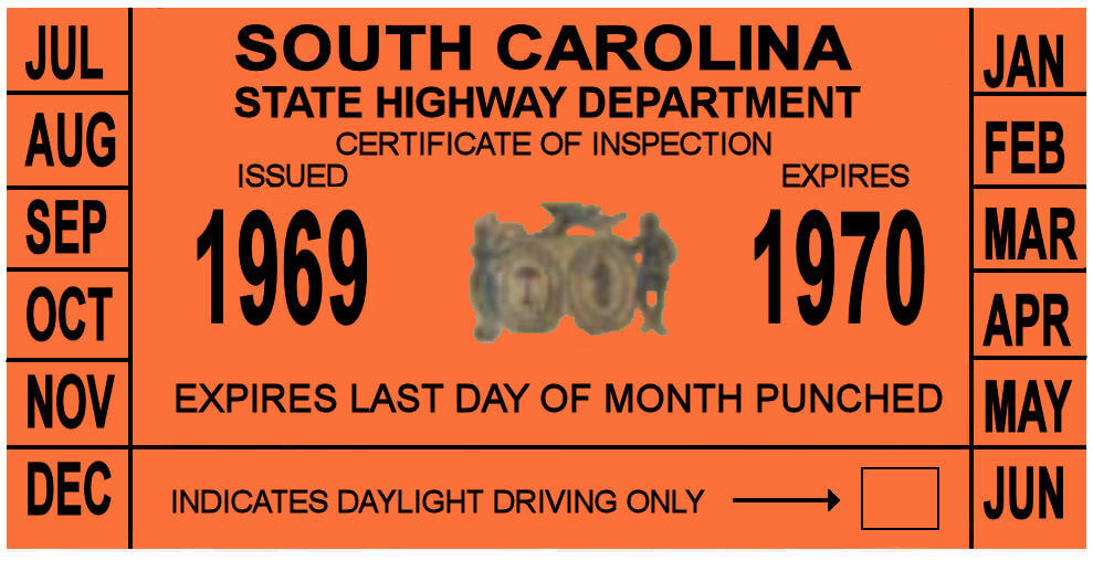 (image for) 1969-70 South Carolina INSPECTION Sticker